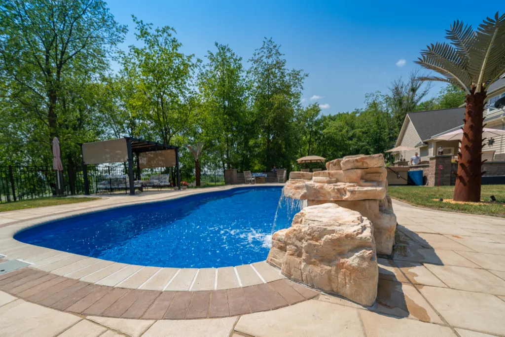 Inground fiberglass pool installed by Leisure Pools Westchester in Bedford, NY