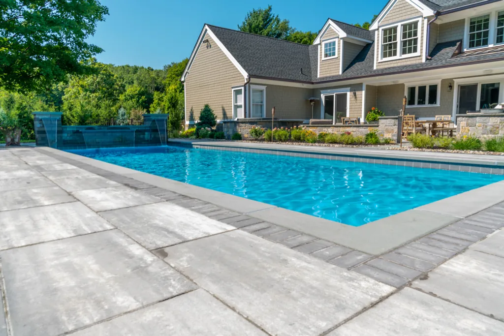 Inground fiberglass pool installed by Leisure Pools Westchester in Somers , NY